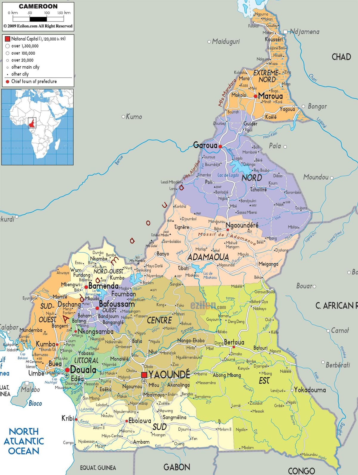 Kart regionların Kamerun 