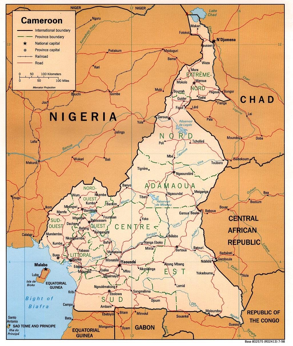 fiziki xəritə Kamerun